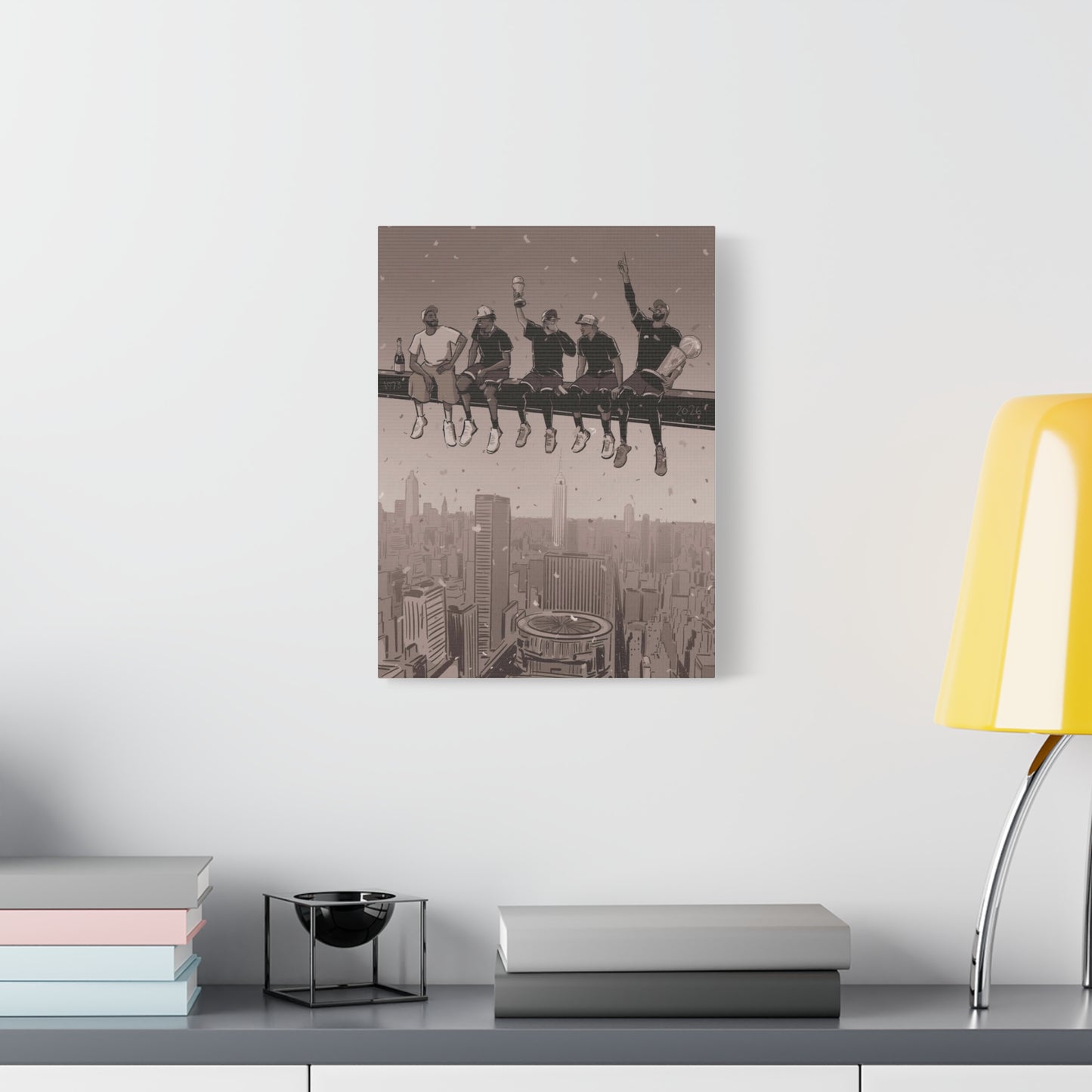 New York Knicks Basketball Championship Urban Rooftop Workers Vintage-Style Canvas Print