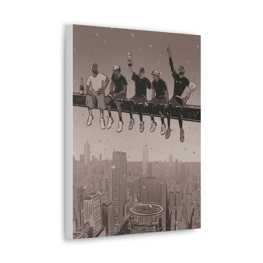 New York Knicks Basketball Championship Urban Rooftop Workers Vintage-Style Canvas Print