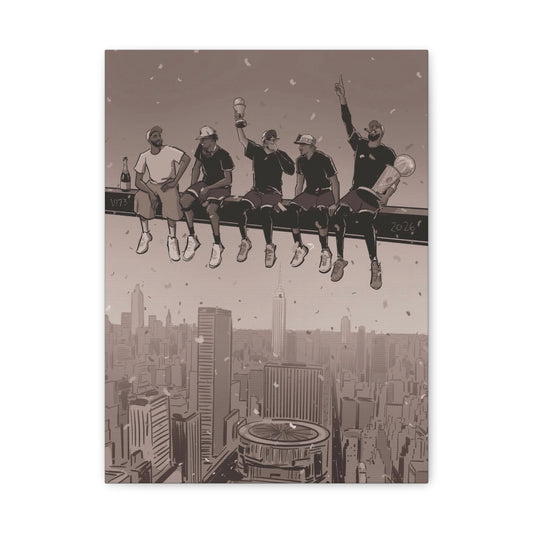 New York Knicks Basketball Championship Urban Rooftop Workers Vintage-Style Canvas Print